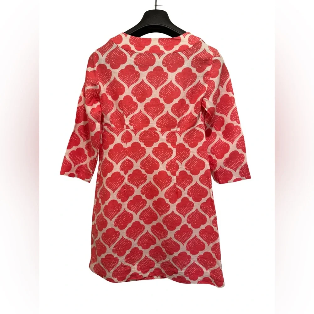 Boden EUC Size 2P Pretty Coral & White 3/4 Length Linen Mini Dress (0554) - Picture 8 of 14